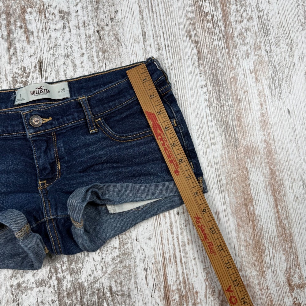 VTG Y2K Hollister Ultra Low Rise Cuffed Denim Mini Micro Shorts Size 1 W25 - Picture 9 of 9